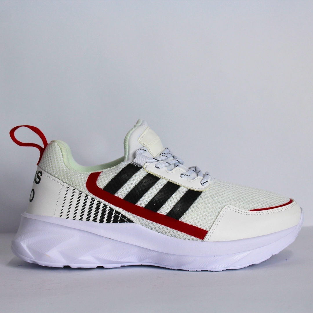 Paquete de 6 pares de Tenis blanco con rojo para hombre marca Swiss Polo, tejido malla transpirable, ligero