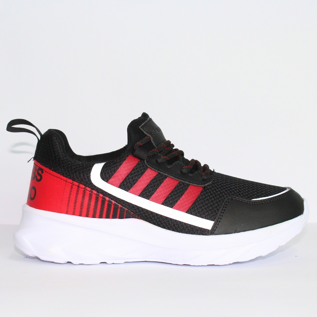 Paquete de 6 pares de Tenis negro con rojo para hombre marca Swiss Polo, tejido malla transpirable, ligero