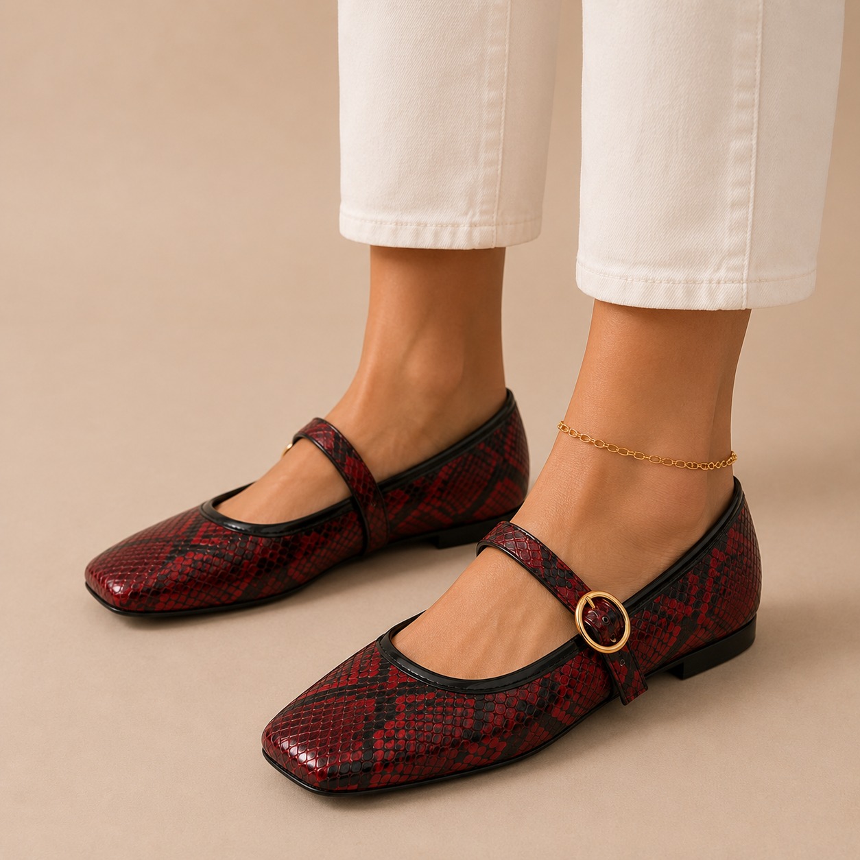 PISO NUEVE | PAQUETE DE 6 PARES DE BALERINAS MUJER COLOR REPTIL ROJO